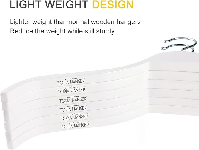 TOPIA HANGER Slim Wooden Hangers with Extra Soft Non-Slip Rubber Grips, 30-Pack High-Grade Fashion Hanger No Shoulder Bump for Sweaters, Hoodies, Jacket, Dress, Coat (White) -CT15W30
