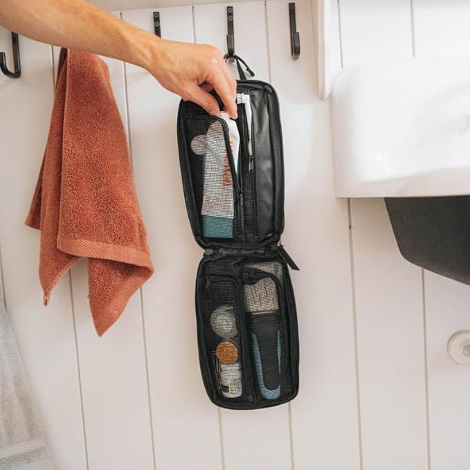 Gravel Hanging Toiletry Bag – Compact, Water-Resistant Travel Dopp Kit (Black, Plus)