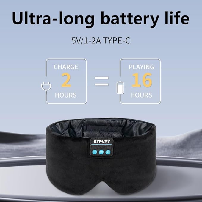 Sleep Mask Bluetooth 5.4 Headphones Soft Wireless Headband Eye Mask Blackout with Microphone (Black M)