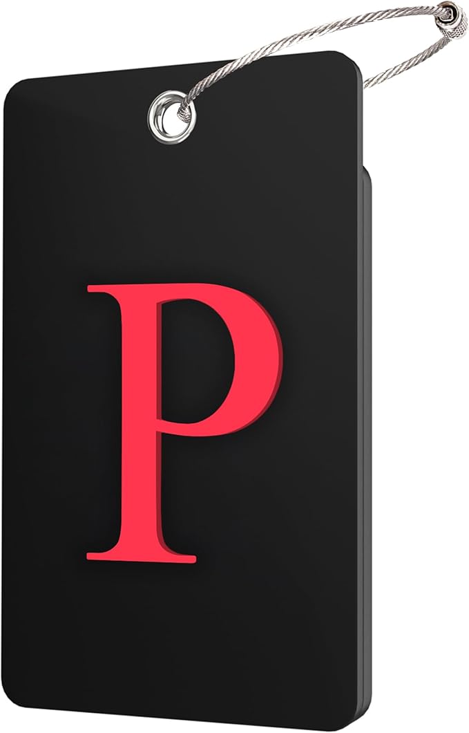 Gostwo 2 Pack Luggage Tags for Suitcases, 26 Initial Letter Travel Luggage Baggage Identification Labels ID Tag Fully Bendable Tags with Stainless Steel Loop (Black) (Letter P)