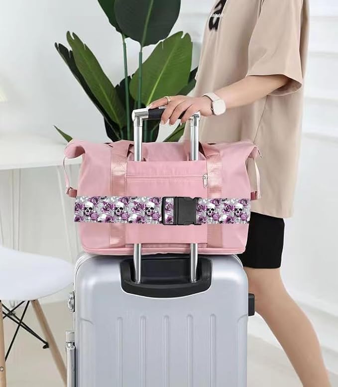 Luggage Straps for Suitcases Travel Belt Accessories, Cute Suitcase Strap, Adjustable Luggage Belt Strap, Heavy Duty with Quick-Release Buckle Luggage Strap Skull Flowers