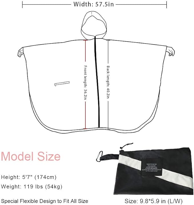 Rain Poncho Jacket Coat Hooded Zipper Style for Women/Men/Adult with Pocket
