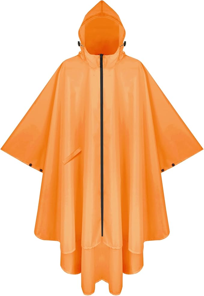 PTEROMY Hooded Rain Poncho for Adult with Pocket and Zipper, Waterproof Lightweight Raincoat for Men and Women