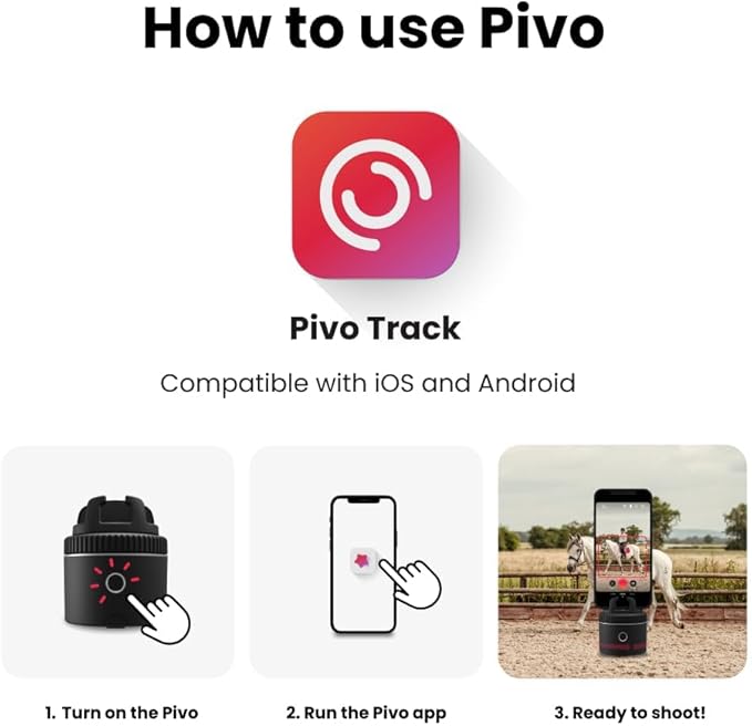 Pivo Equestrian Silver Essential Pack, Auto Face, Body, Horse Phone Tracking Holder, Ai-Powered 360° Rotation, Remote Control for Hands-Free Video Recording with Smart Mount, Travel Case & Tripod