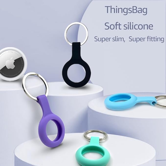 ThingsBag Airtags 4 Pack Holder Keychain, Silicone GPS Case Key Ring for Air Tags-4, Key Chain Accessories for Apple Item Finder Tracker, Itag Cover for Pet Dog Cat, Waterproof Airtag Keychain Holder