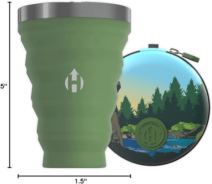 HYDAWAY Pocket Pint - 16oz Collapsible Silicone Cup with Stainless Steel Rim and Protective Travel Case - Reusable, Compact Drinkware for Camping, Festivals, and Everyday Use
