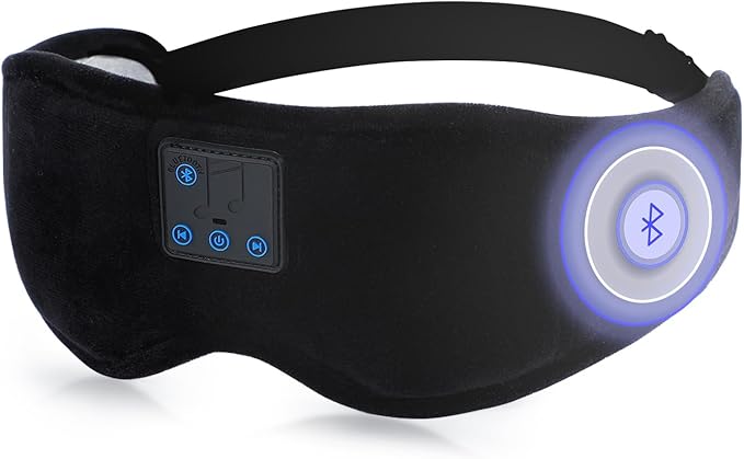 Sleep Mask with Bluetooth Headphones 3D Contour Sleeping Headphones 5.4 Wireless Bluetooth, Ultra-Thin Stereo Speakers Blackout Eye Masks for Men Women Travel Sleep