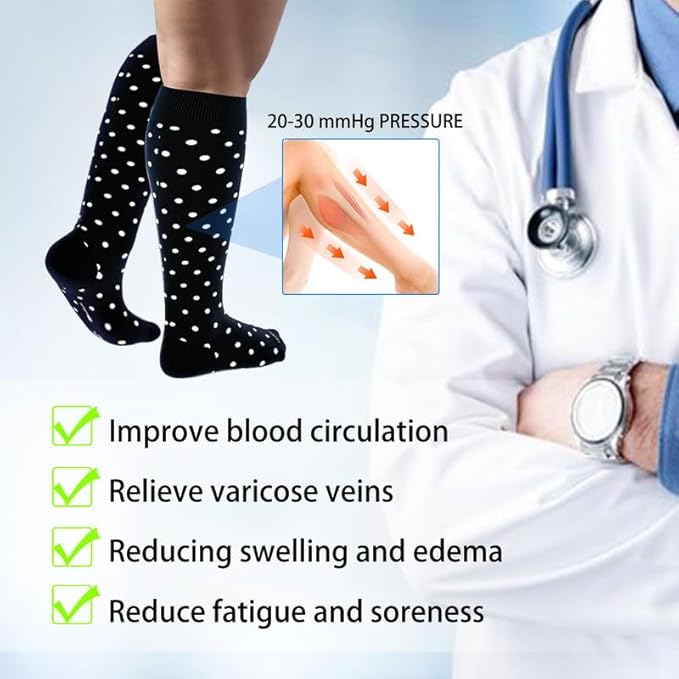 LEVSOX Compression Socks for Pregnant Women 20-30 mmHg Knee High Cute Funny Mens Supports Socks for Nurses, Medical, Travel