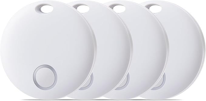 Reyke Smart Tag, Bluetooth Luggage Tracker, Works with Apple Find My (iOS Only), Item Locator for Key, Luggage, Backpack, Wallet, IP67 Waterproof, 4 Pack White