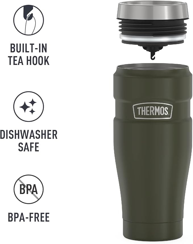 THERMOS Stainless King Vacuum-Insulated Travel Tumbler, 16 Ounce, Army Green (Pack of 4)