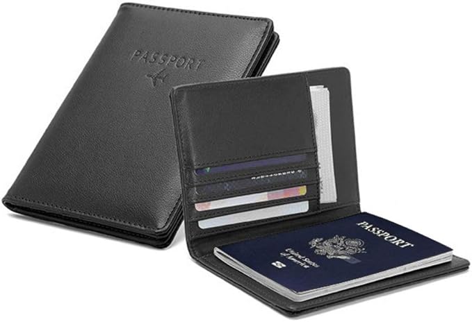 BAKUN Travel Wallet & Family Leather Passport Holder Cover RFID Blocking Travel Wallet, Leather Card Case, Travel Document Organizer Case(Black)