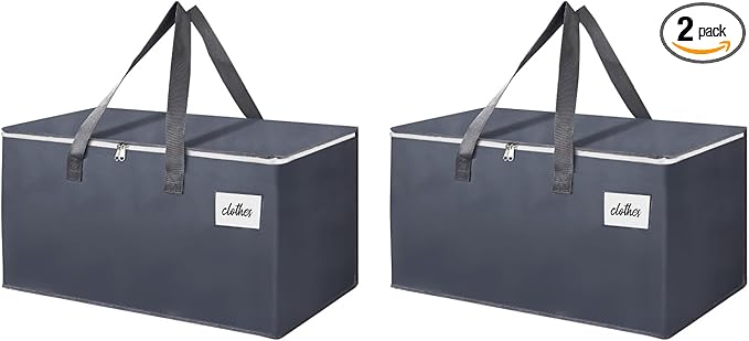 2 Pack Extra Large 93L Moving Bags, 60lb Heavy Duty Moving Totes with Triple-layered Thickening Technology, Strong Zippers & Handles, Easy Open Lids, Water-Resistant, Storage Totes, Fold Flat