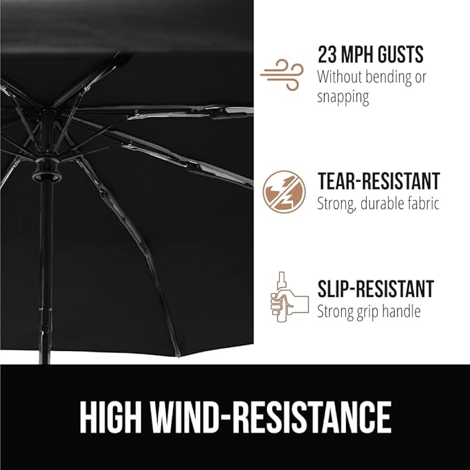 GORILLA GRIP Strong Stick Umbrella for Rain Compact Travel One-Click Automatic Open Close Lightweight Portable US Designed Reinforced Fiberglass Ribs Wind Resistant Easy Collapse Black Sky Blue 2 Pack