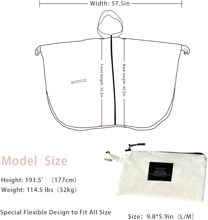 Rain Poncho Jacket Coat Hooded Zipper Style for Women/Men/Adult with Pocket