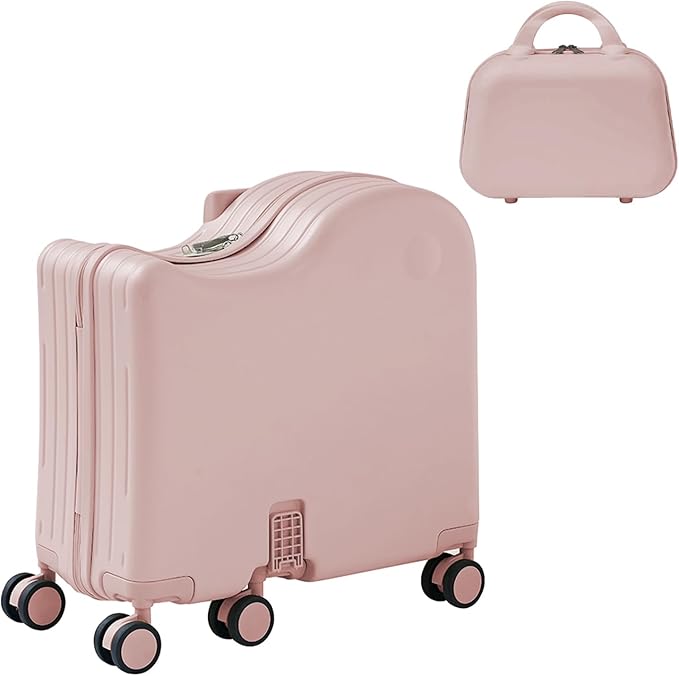 TABU Ride-on Luggage with Handbag for Kids，Hardshell Carry On Suitcase with Hidden Cup Holder, Foldable Pedal,Type-C & USB Interface, TSA Lock, 6-Spinner Wheels, Pink