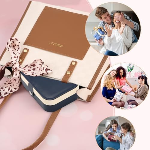 Travel Jewelry Box, PU leather Small Jewelry Organizer For Female Girls, double layer portable mini travel case for storing earrings, rings, necklaces.(Dark Blue 2pcs)