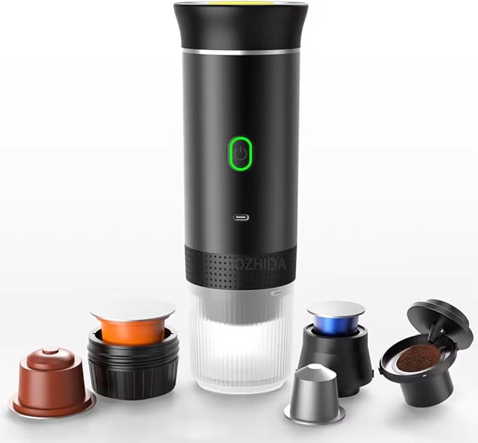 3-in-1 Portable Coffee Maker – Electric Espresso Machine for Travel – Compatible with Ground Coffee, NS & DG Capsules – USB-C Rechargeable Portable Espresso Maker (Gray)