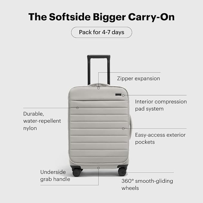 Away Softside Bigger Carry-On Suitcase, 23 Inch Lightweight, Expandable High-Strength Nylon Luggage With Spinner Wheels, Meets Requirements for Most Major Airlines, Cloud Gray