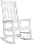 Psilvam Oversized Outdoor Rocking Chair, with 21" Wide Seat and 32" Tall Backrest, Pre-Assembled with Most Components for Effortless Installation (White)