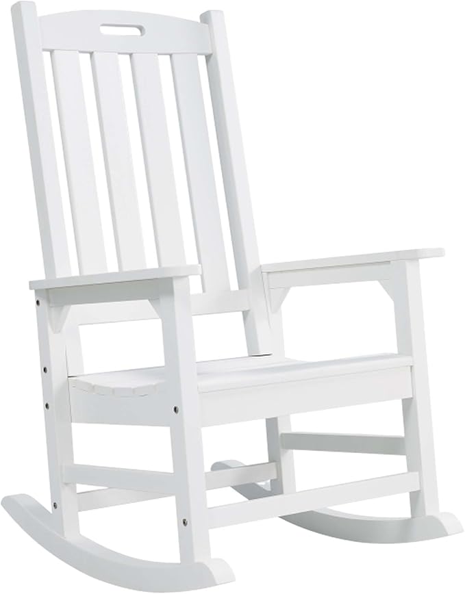 Psilvam Oversized Outdoor Rocking Chair, with 21" Wide Seat and 32" Tall Backrest, Pre-Assembled with Most Components for Effortless Installation (White)