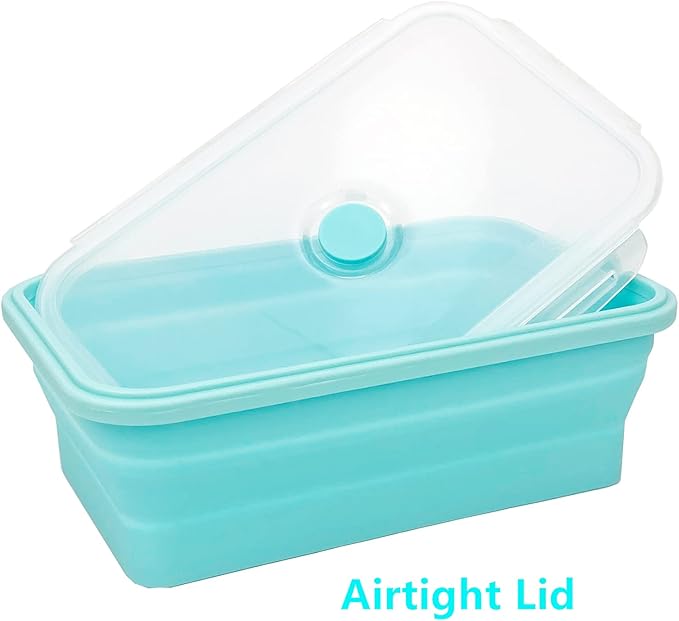 CARTINTS Large Collapsible Camping Food Containers, 1200ml Silicone Lunch Container, Microwave Safe Reusable Meal Prep Container For Indoor&Outdoor Kitchen With Foldable Spoon, Blue