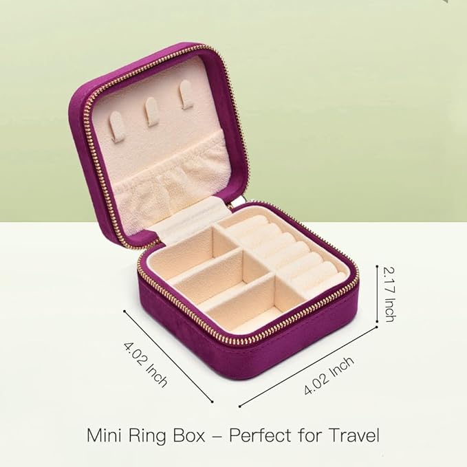 Travel Jewelry Case, Small Plush Velvet Jewelry Box for Women and Girls, Portable Jewelry holder organizer for Rings Earrings Necklaces Bracelets(Midnight Purple)