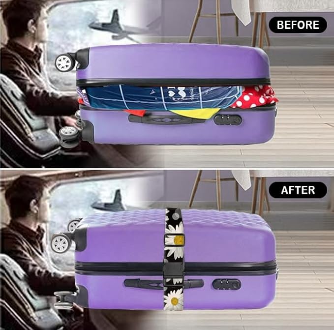 Luggage Straps for Suitcases Travel Belt Accessories, Cute Suitcase Strap, Adjustable Luggage Belt Strap, Heavy Duty with Quick-Release Buckle Luggage Strap Cute Daisy