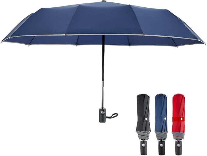 FDJASGY Windproof Travel Umbrella with Teflon Coating Auto Open Close Lightweight Sun&Rain Umbrella with 10 Rib Construction and Reflective Stripe Zipper Pouch