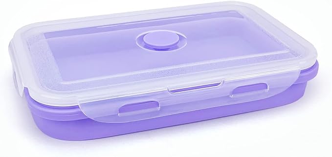 Purple Collapsible Sandwich Container, Silicone Lunch Container Bento Box with Plastic Lid, Microwave Safe, Camping Bowl For Meal Prep, Travel and Hiking, 40oz/1200ML
