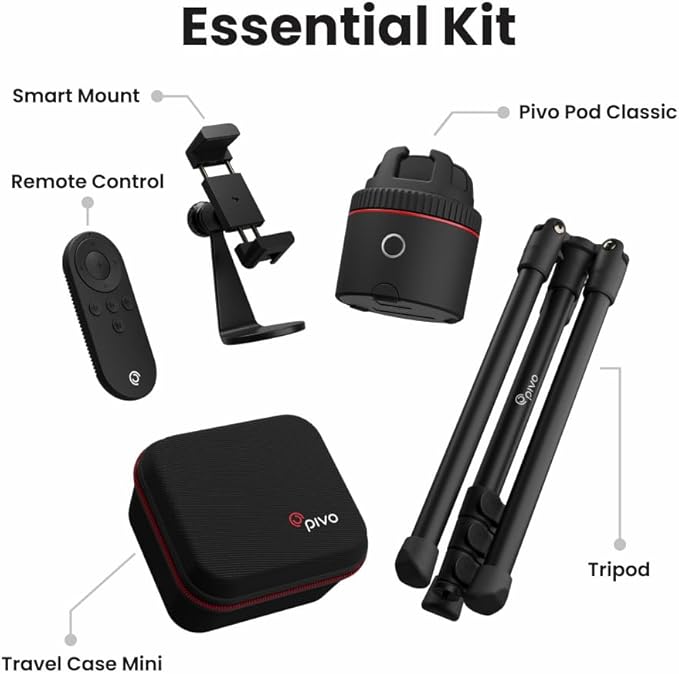 Pivo Pod Classic Auto Face Tracking Phone Holder, 360° Rotation, Content Creator Essentials for Fitness Tracker with Remote Control, Smart Mount, Travel Case, and Tripod