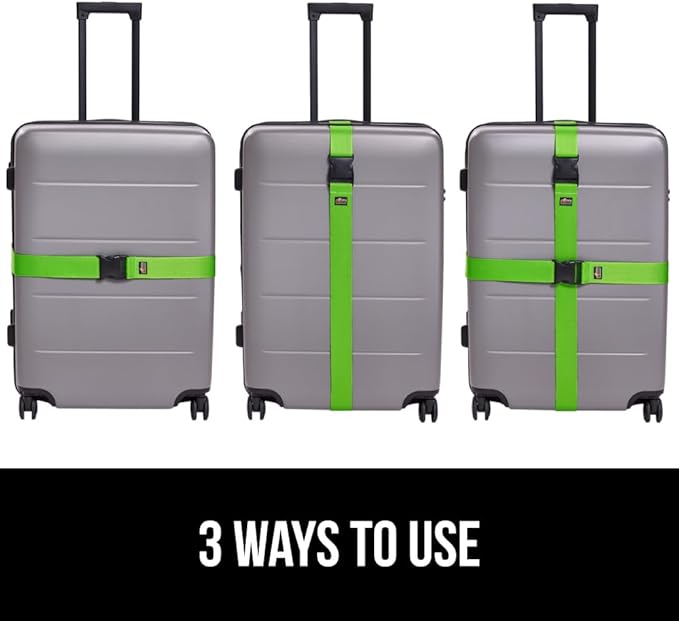 GORILLA GRIP Heavy Duty 8 Pack Adjustable Luggage Straps for Suitcases, Easy to Identify Travel Belt Connector Holds Suitcase Together, Extends Life of Bag, Strap Connects Two Bags, Accessories Green