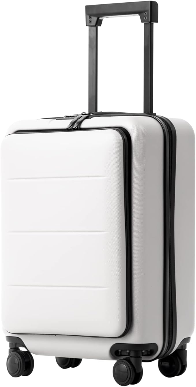 Coolife Carry-On Luggage, 20-inch Lightweight Hardshell, Airline-Certified ABS+PC, Pocket Compartment (White, 20-inch Carry-On)