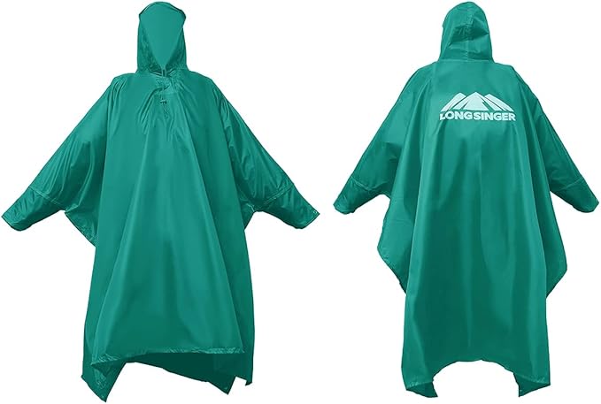longsinger Rain Poncho for Adult, Waterproof Rain Poncho with Hood and Sleeve, Ideal for Hiking, Hunting, Camping