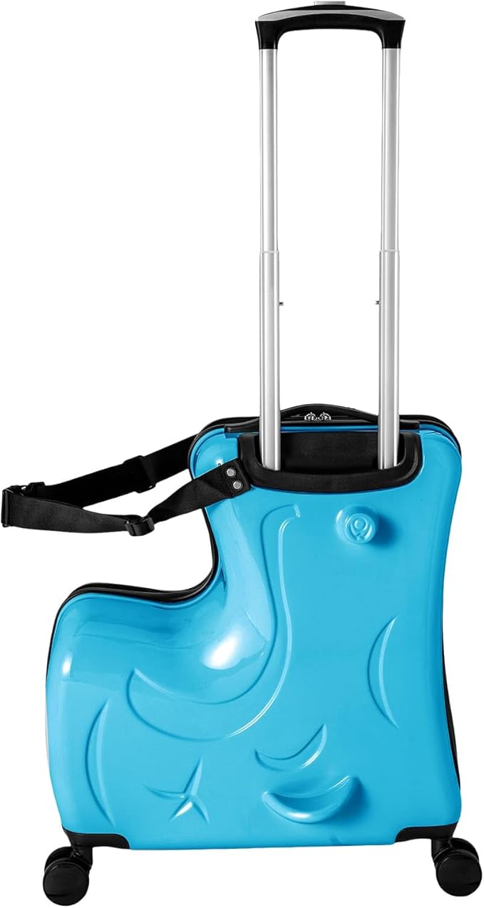 20 Inch Children's Ride On Trolley, Toddler Luggage Seat Ride with Lock, Kid's Ride-on Travel Suitcase with Spinner Wheels, Kids Travel Trolley Riding Luggage Suitcase for Boys Girls Gift, Blue