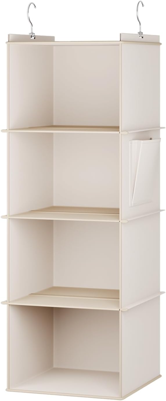 YOUDENOVA Hanging Closet Organizer, 4-Shelf Closet Hanging Storage Shelves, Beige