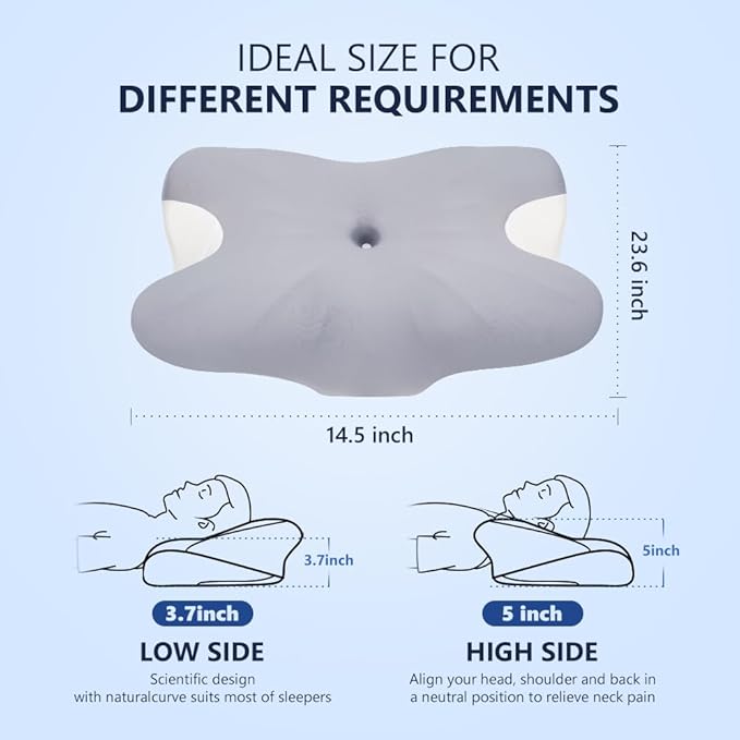 Cervical Pillow for Neck Pain Relief, Ergonomic Neck Pillow for Sleeping, Side Sleeper Pillows for Adults - Memory Foam Pillows with Cooling Case