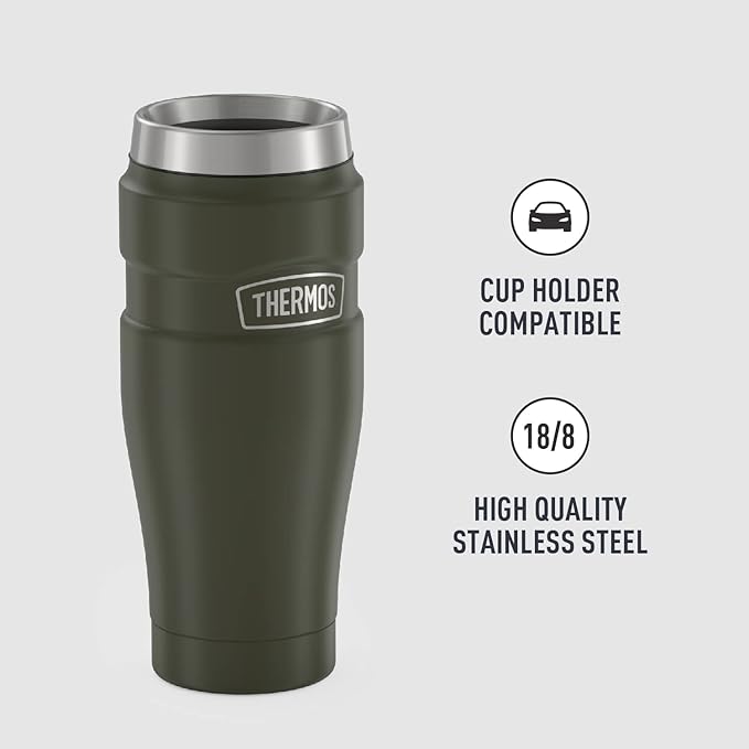 THERMOS Stainless King Vacuum-Insulated Travel Tumbler, 16 Ounce, Army Green (Pack of 4)