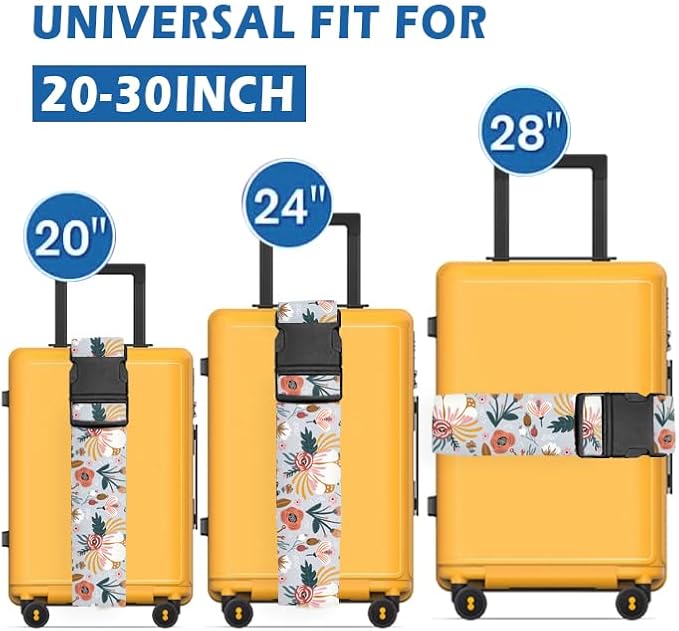Luggage Straps for Suitcases Travel Belt Accessories, Cute Suitcase Strap, Adjustable Luggage Belt Strap, Heavy Duty with Quick-Release Buckle Luggage Strap Blue Beautiful Flower
