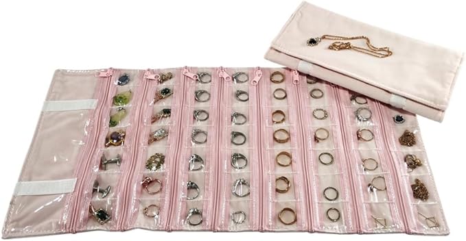 Travel Jewelry Roll Bag Portable Organizer Pouch With Grids&PVC Cover Storage Bags for Necklace, Bracelet, Bracelet,Ring, Badge, Pendant