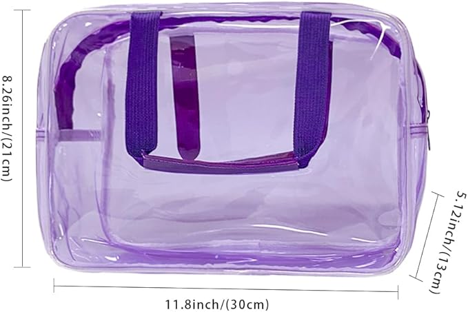 Travel Clear Waterproof PVC Bag, Toiletry Carry Pouch Makeup Artist Bag, Makeup Bags with Zipper Handle Straps, Tote Bag Violet