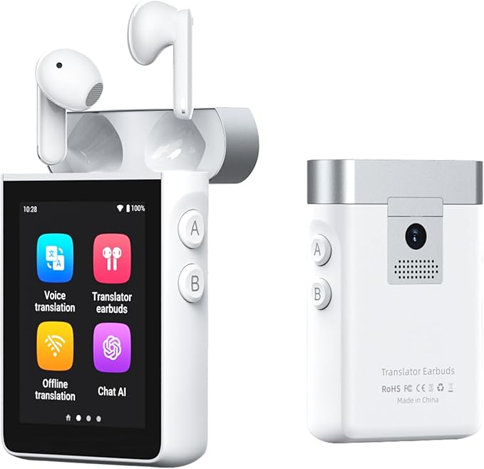 Wooask A9S Translation Earbuds Real Time with ChatGPT, No APP Needed, No Subscription, Languages Translator Device Support 140+ Languages Online/Offline/Photo Translation for Business & Travel