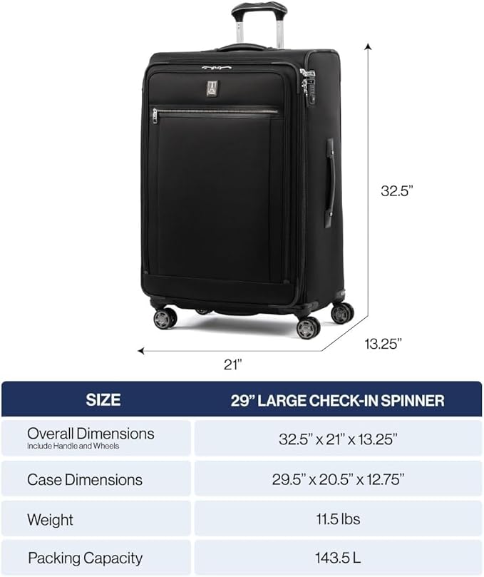 Travelpro Platinum Elite Softside Expandable Checked Luggage, 8 Wheel Spinner Suitcase, TSA Lock, Men and Women, Pilot Green, Checked Medium 25-Inch