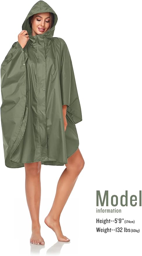 SaphiRose Unisex Rain Poncho Hooded Waterproof Raincoat for Adults Women