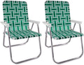 Lawn Chair USA - Outdoor Chairs for Camping. Made with Lightweight Aluminum Frames and UV-Resistant Webbing. Folds for Easy Storage 2- Pack (Green and White Stripes with White Arms, Classic)