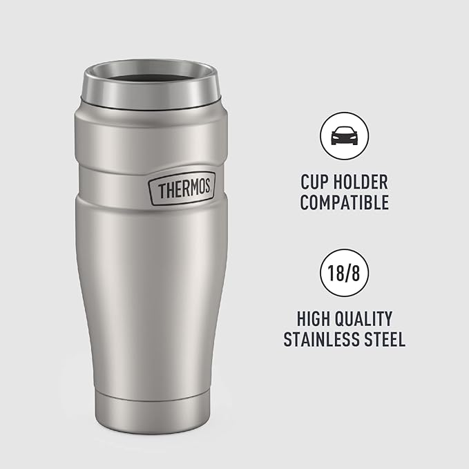 THERMOS Stainless King Travel Tumbler, 16 Ounce, Vacuum-Insulated | Matte Steel | Pack of 4