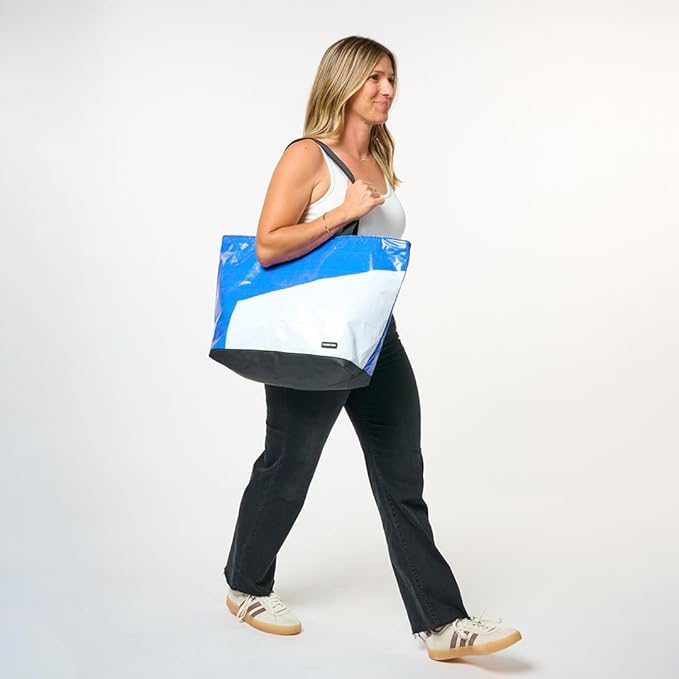 Rareform Large Zippered Blake Tote Bag | One-of-a-Kind, Water-Resistant, Recycled Billboard Vinyl | Color and Pattern Vary