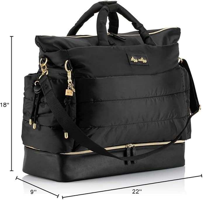 Itzy Ritzy Dream Weekender Travel Bag – Lightweight Overnight Bag with Base Compartment, 12 Pockets, Bottle Holders & Strap
