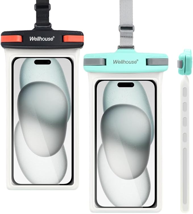 wellhouse Waterproof Phone Pouch, Waterproof Phone Case for iPhone 16 15 14 13 12 Pro Max XS Samsung, IPX8 3D Cellphone Dry Bag Beach Essentials (2 Pack - Black & Green7.0， 7 inch)