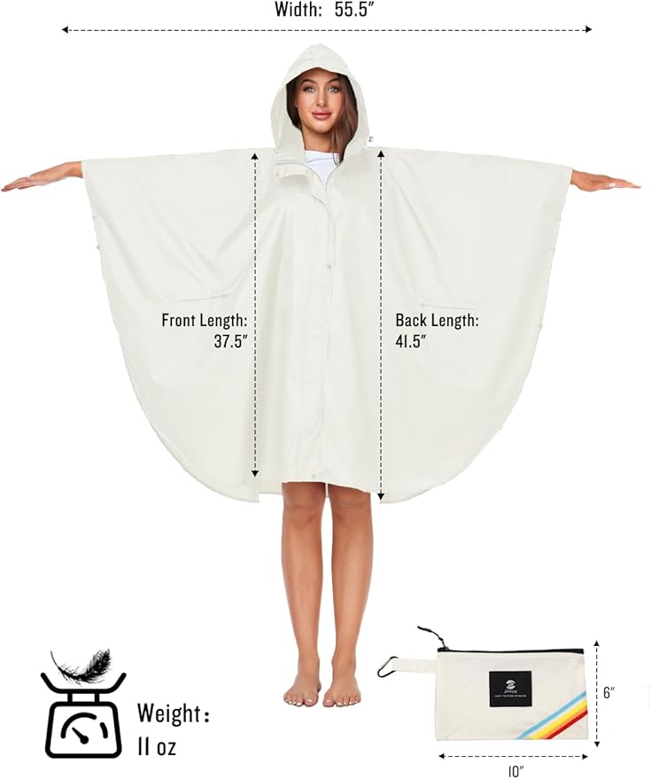 SaphiRose Unisex Rain Poncho Hooded Waterproof Raincoat for Adults Women