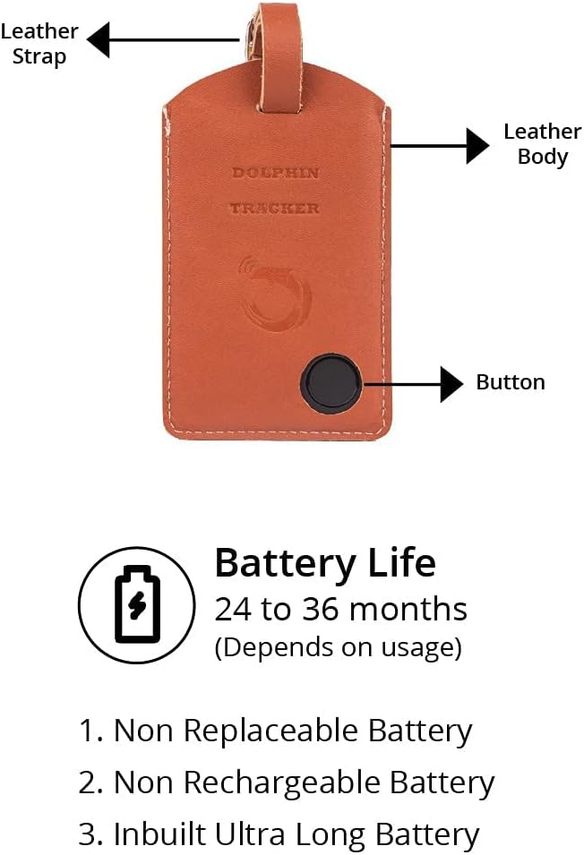 tag8 - Dolphin Smart Luggage Tracker for Suitcase, Backpack and More, Android and iOS Compatible, Genuine Leather BLE-Enabled Tracker Tag, Alternative to GPS Tracker, 2 Pieces, Tan